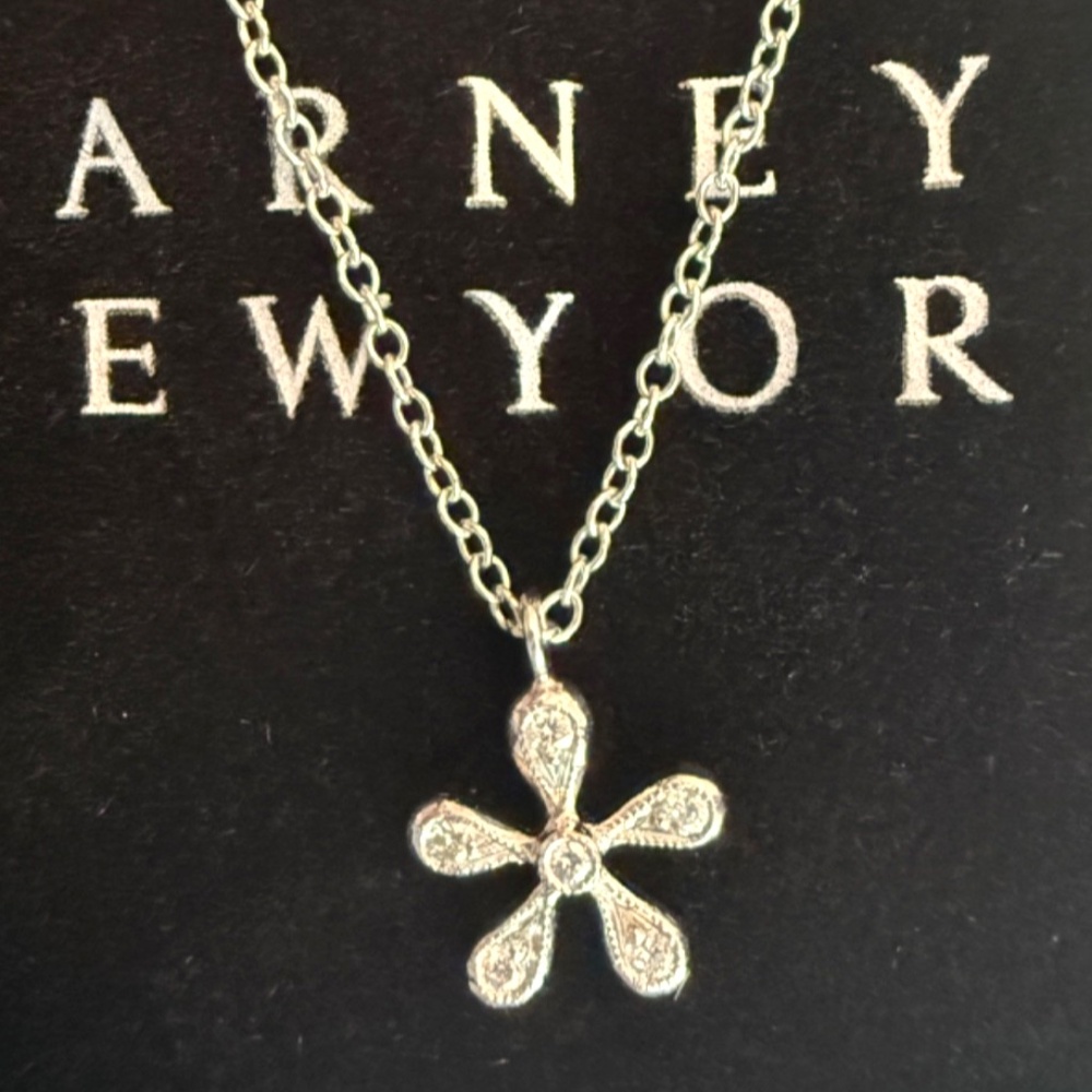 Designer CATHY WATERMAN Platinum Diamond DAISY Flower Pendant 16" Chain Necklace